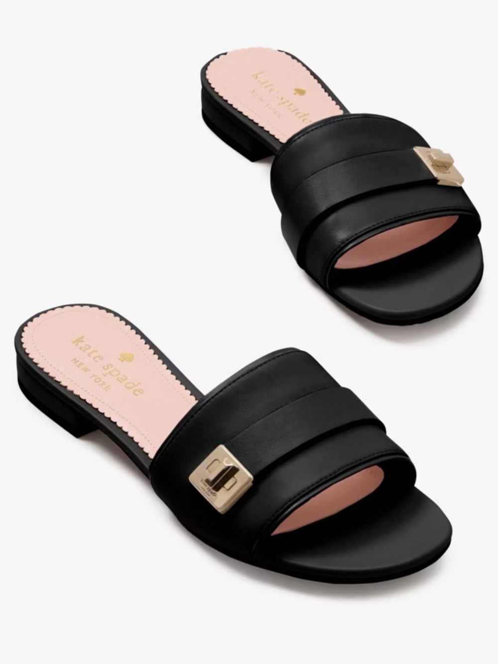 Brand New Kate Spade Phoebe Black Leather Slide Sandals